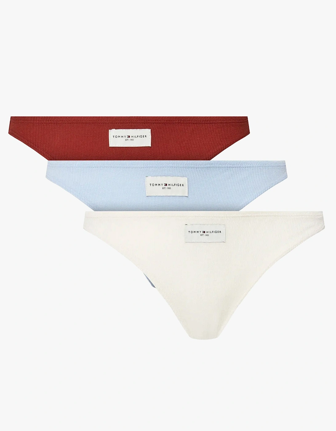 Women's Tommy Hilfiger ESTABLISHED Womens 3 Pack Ribbed Bikinis Multicoloured - Size: LARGE