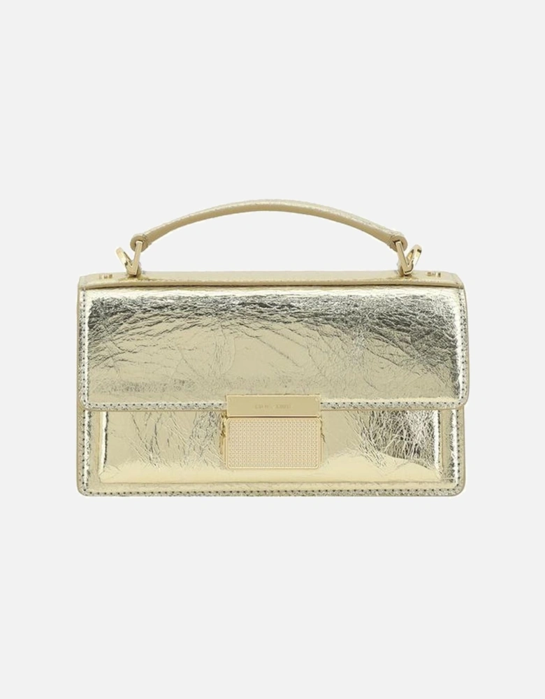 Laminated Leather Shoulder Bag with Buckle Flap Women - Gold