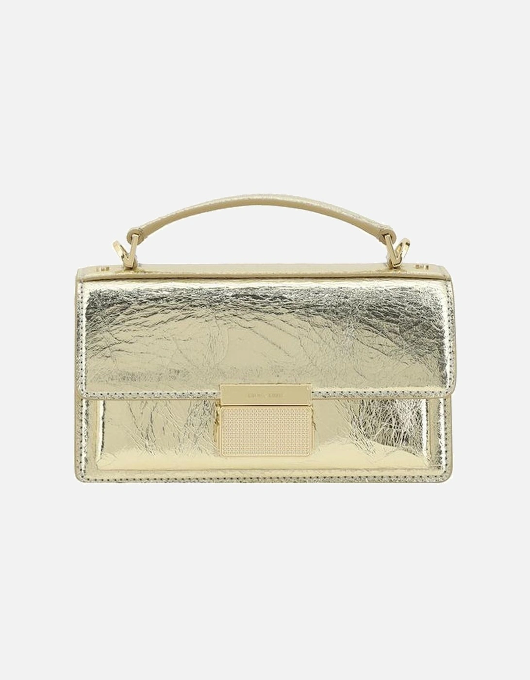 Laminated Leather Shoulder Bag with Buckle Flap Women - Gold, 5 of 4