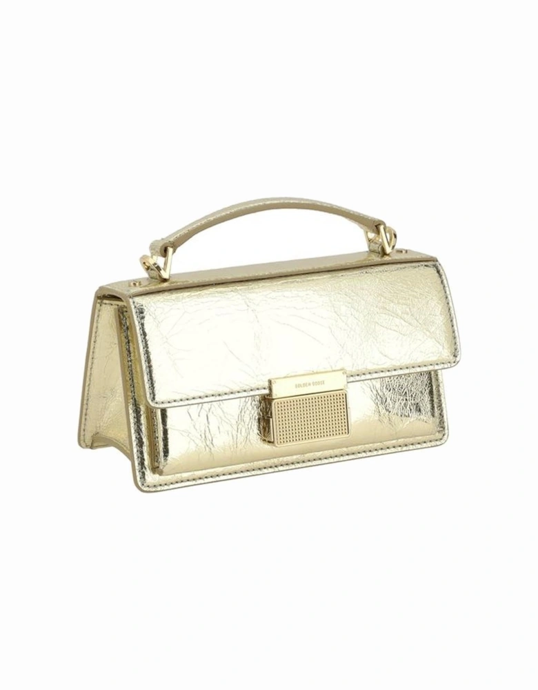 Laminated Leather Shoulder Bag with Buckle Flap Women - Gold