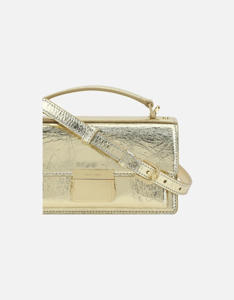 Laminated Leather Shoulder Bag with Buckle Flap Women - Gold