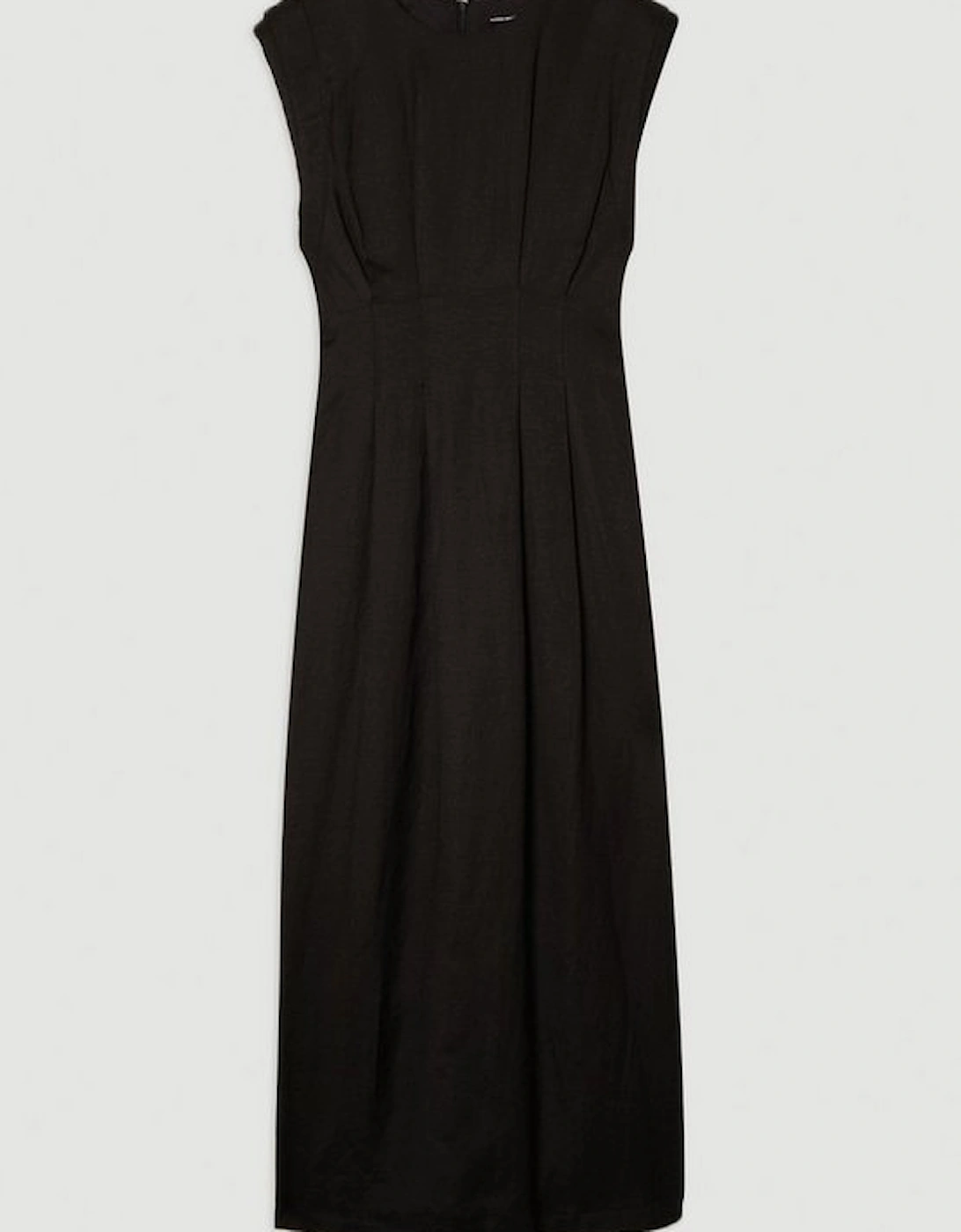 Viscose Linen Woven Pintuck Midi Dress