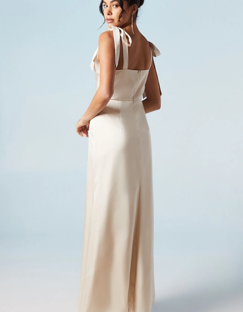 Tie Strap Cowl Neck A Line Bridesmaids Maxi Dress