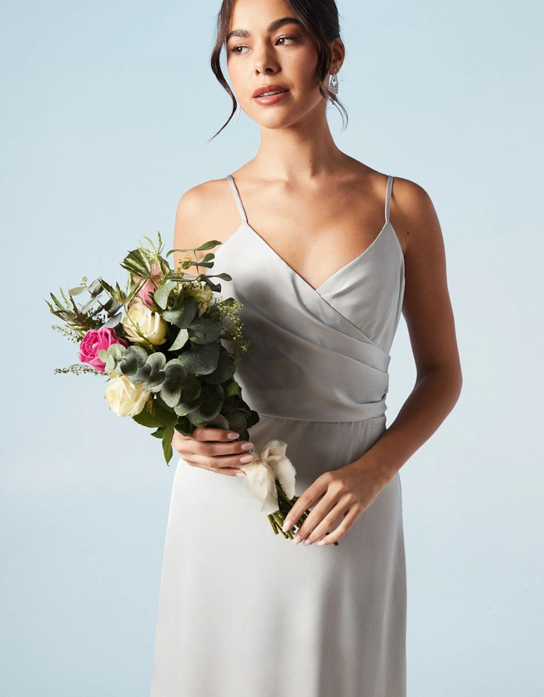 Cami Wrap Twist Back Satin Bridesmaids Maxi Dress