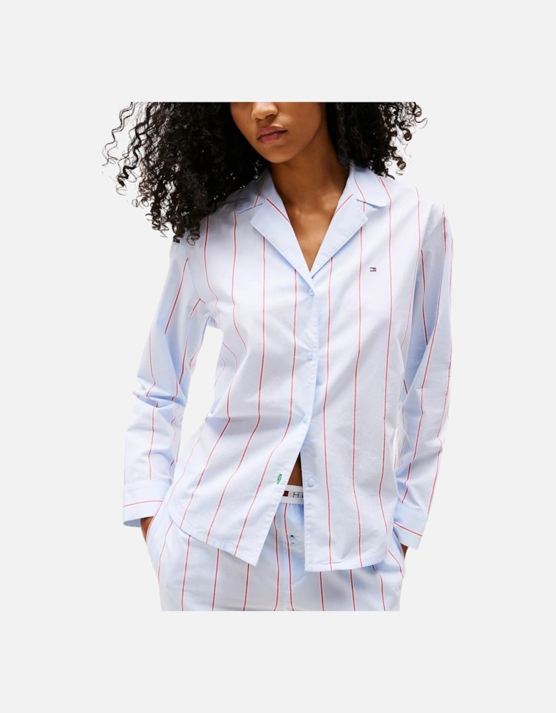 Heritage Stripe Woven Poplin Pyjama Shirt, Sweet Blue