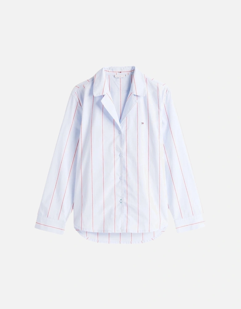 Heritage Stripe Woven Poplin Pyjama Shirt, Sweet Blue