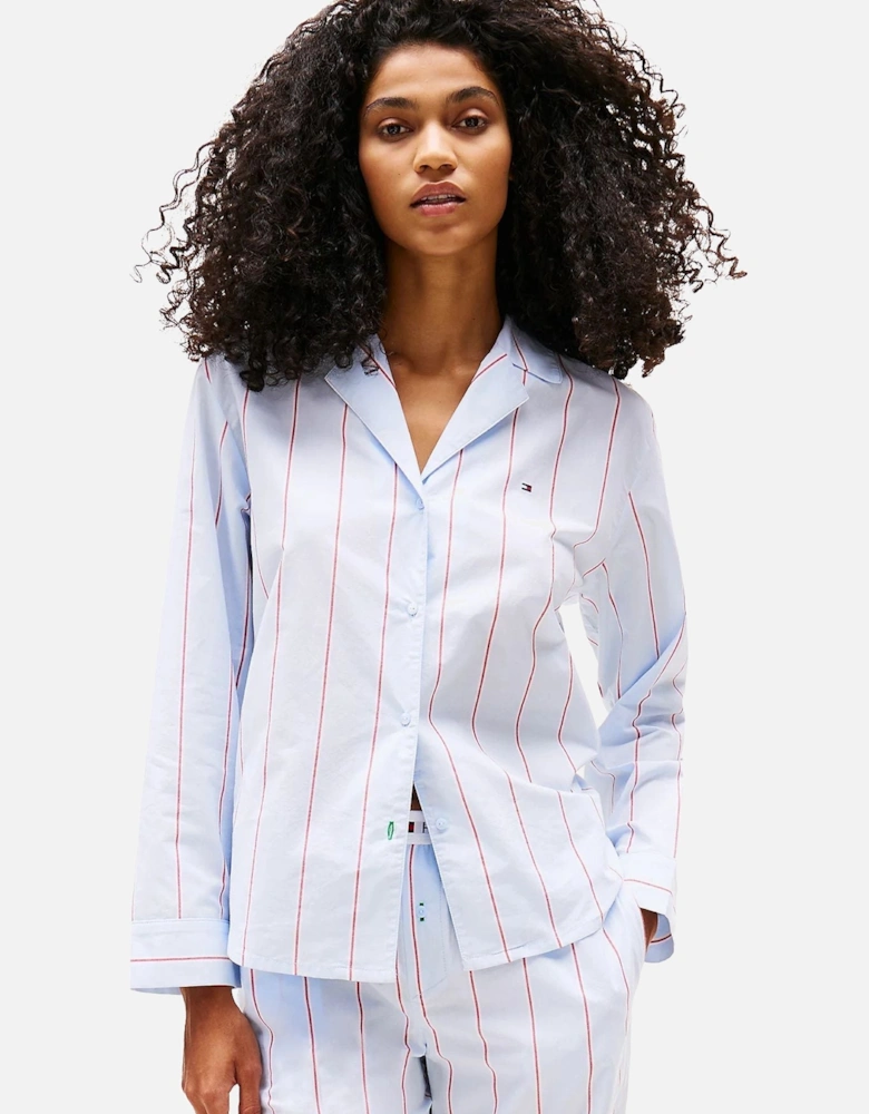 Heritage Stripe Woven Poplin Pyjama Shirt, Sweet Blue