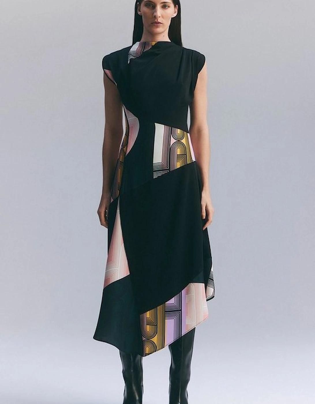 Amelia Graham Soft Tailored Colour Block Printed Midi Dress