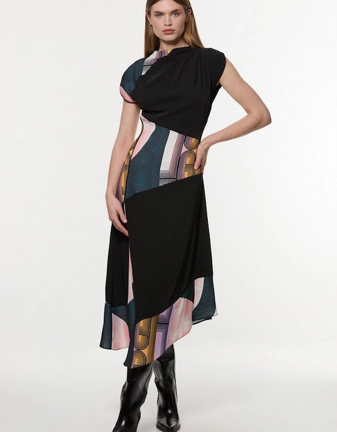 Amelia Graham Soft Tailored Colour Block Printed Midi Dress