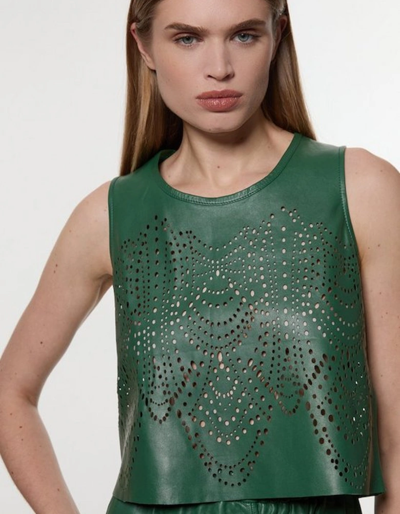 Amelia Graham Leather Cutwork Tailored Shell Top