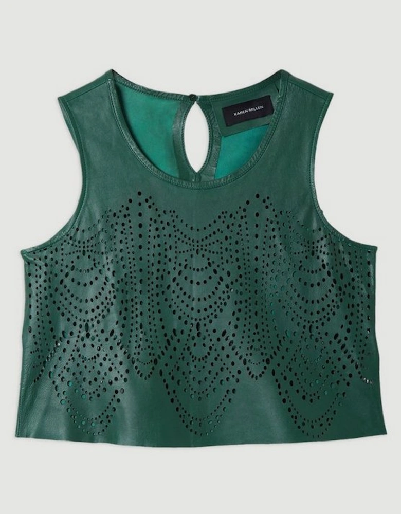 Amelia Graham Leather Cutwork Tailored Shell Top