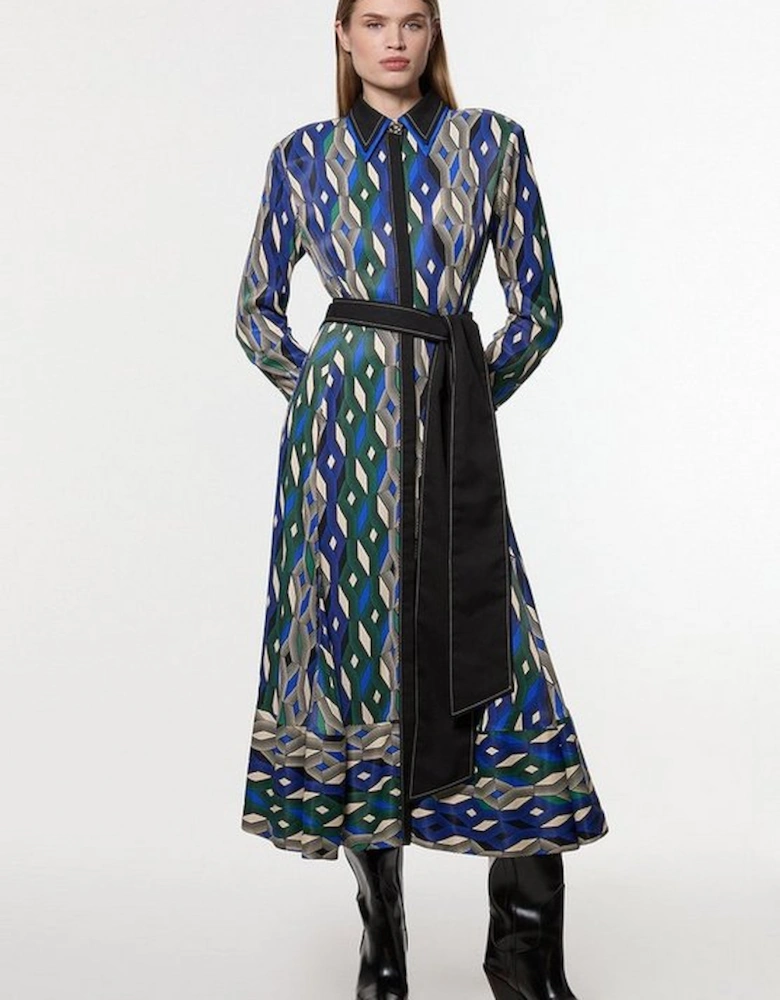 Amelia Graham Printed Viscose Satin Border Print Maxi Dress