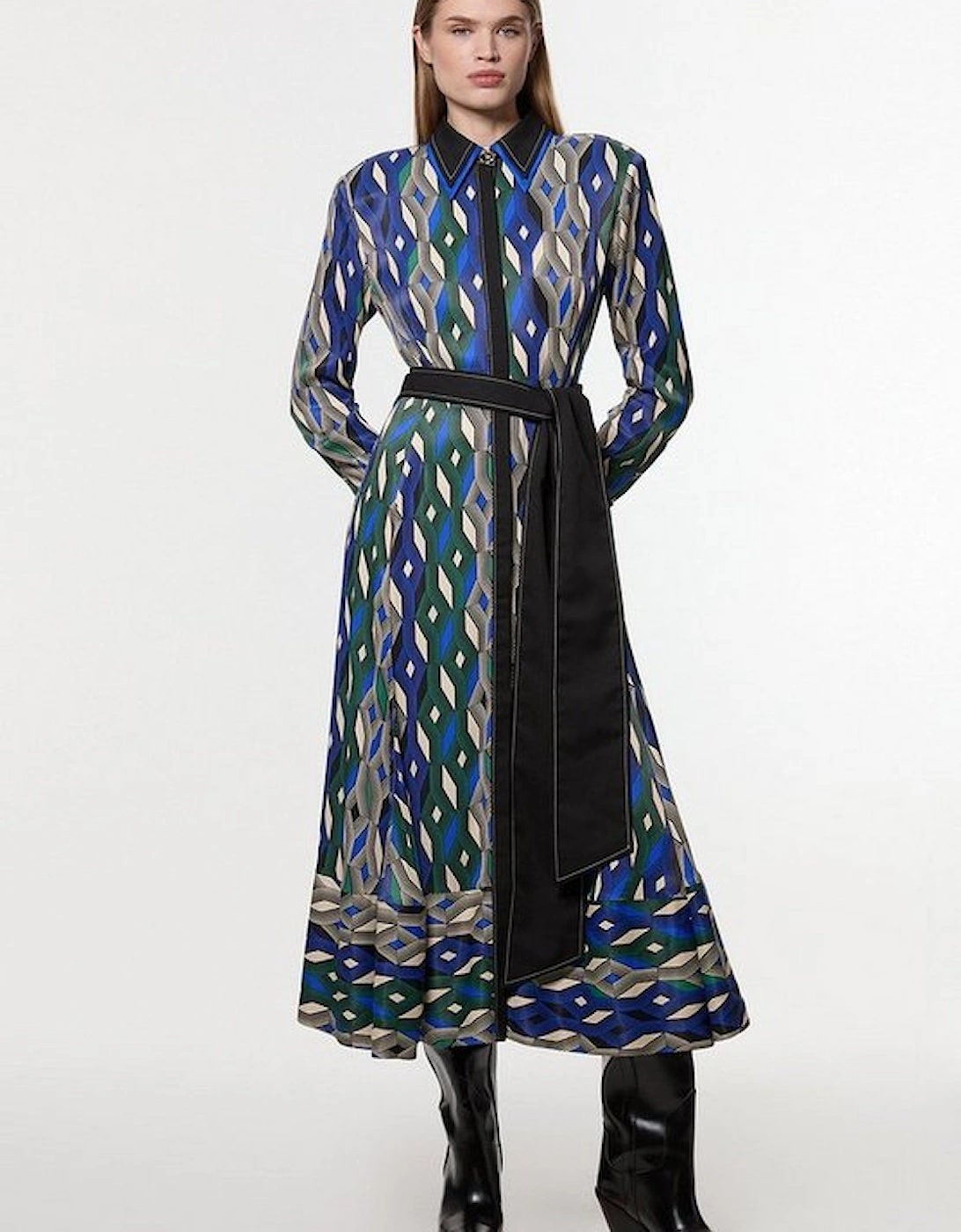 Amelia Graham Printed Viscose Satin Border Print Maxi Dress