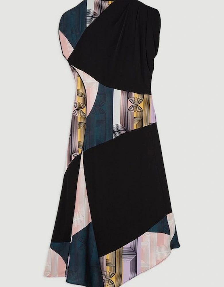 Amelia Graham Petite Soft Tailored Colour Block Printed Midi Dress