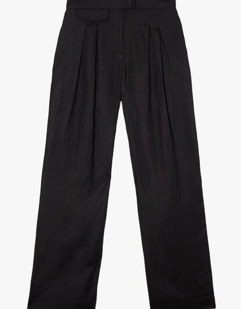 Viscose Linen Pleat And Pocket Detail Woven Straight Leg Trouser