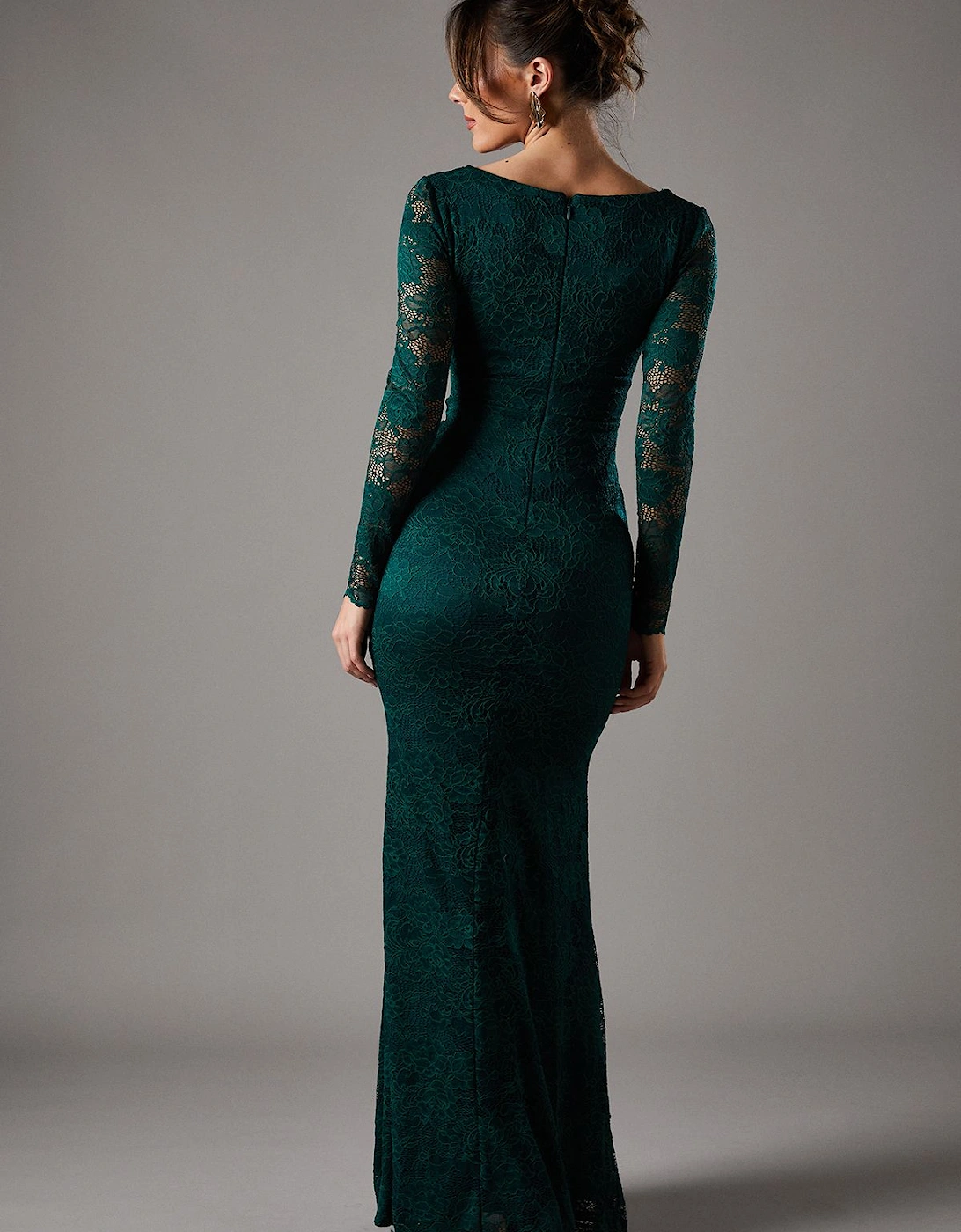 Lace Maxi Dress With Square Neck & Long Sleeve