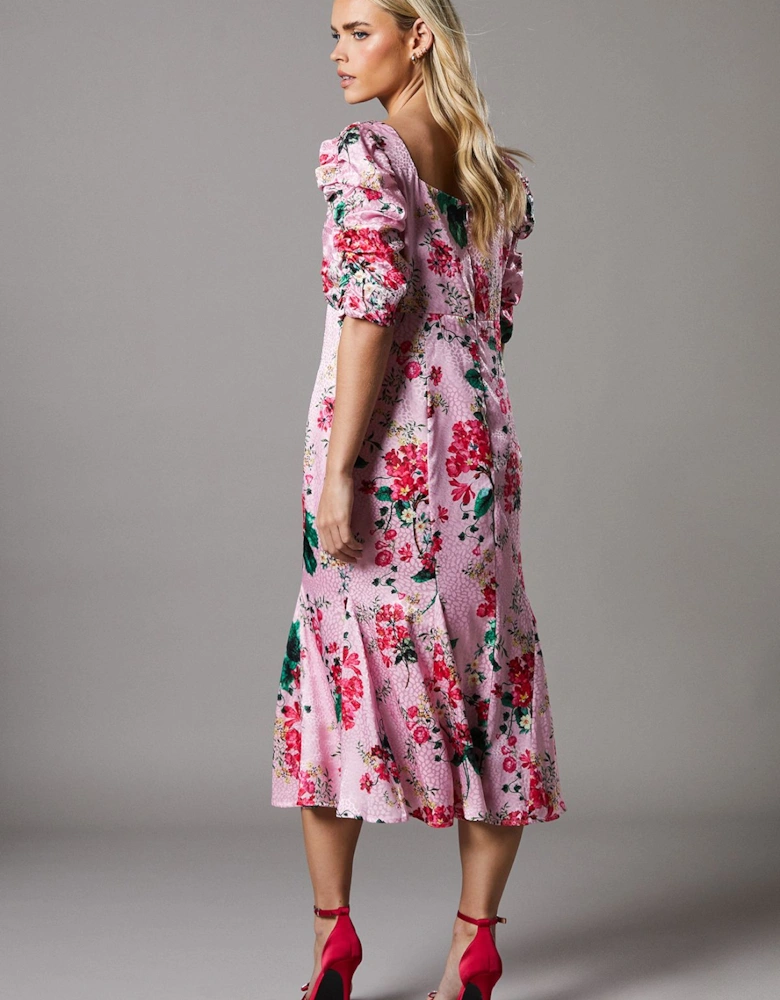 Petite Satin Dress with Floral Print