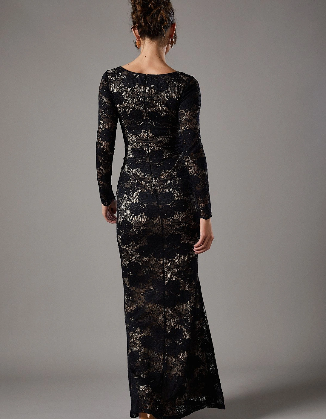 Lace Maxi Dress With Square Neck & Long Sleeve