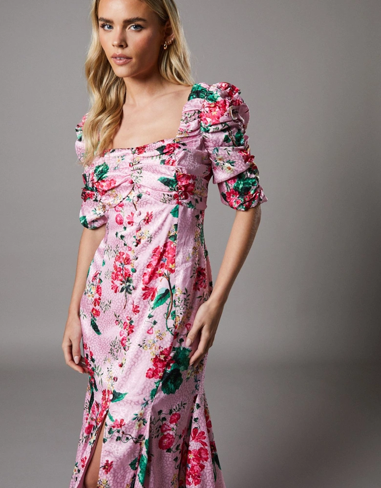 Petite Satin Dress with Floral Print