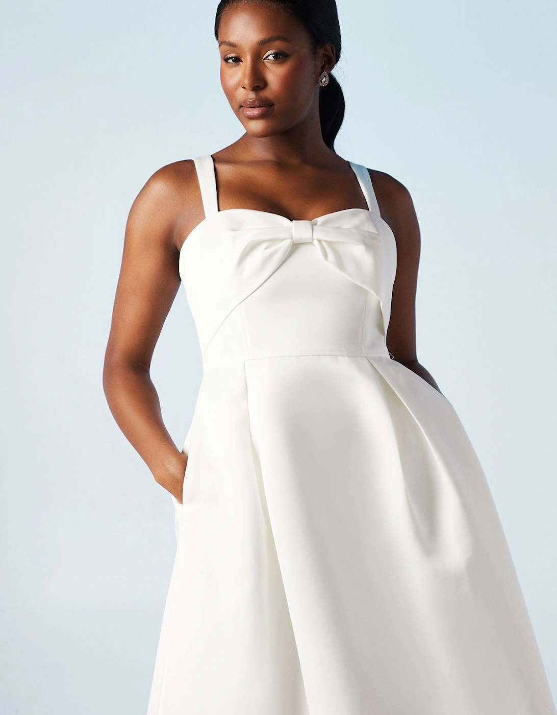 Structured Satin Bow Bodice Full Skirted Wedding Dress