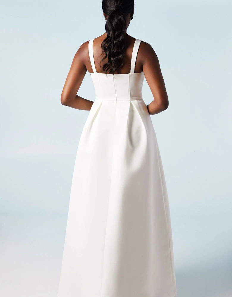 Structured Satin Bow Bodice Full Skirted Wedding Dress