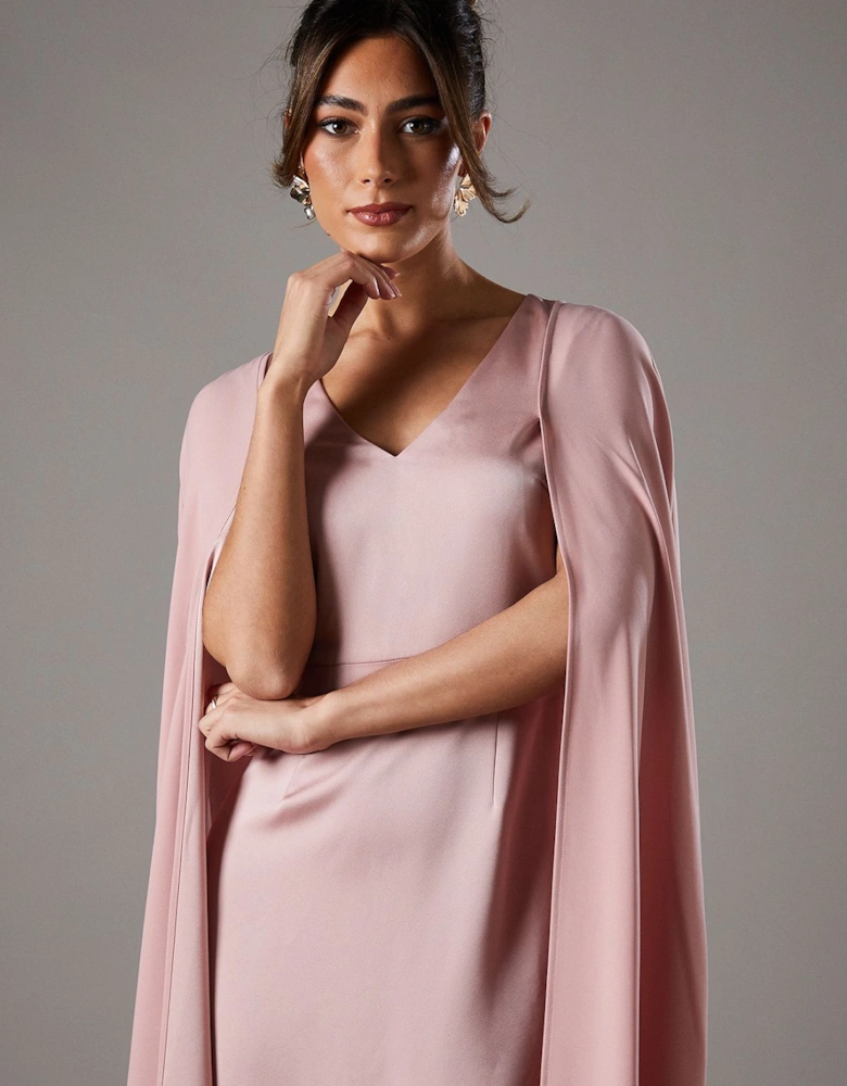 V Neck Cape Midi Dress