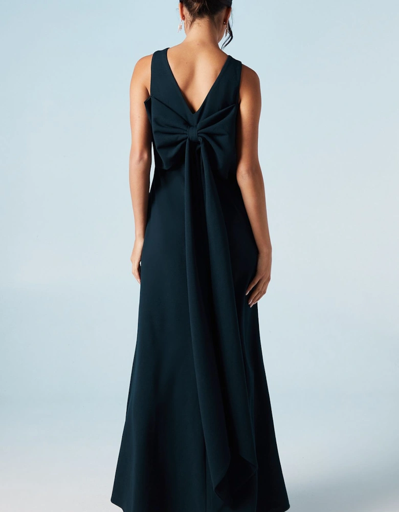 Statement Bow Back stretch Crepe Maxi Dress