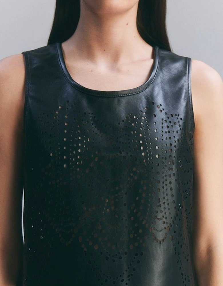 Amelia Graham Leather Cutwork Tailored Shell Top