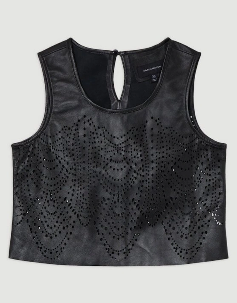 Amelia Graham Leather Cutwork Tailored Shell Top