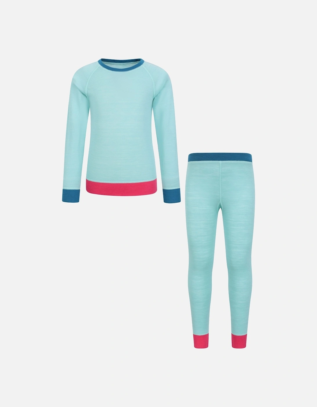 Mountain Warehouse Childrens/Kids Colour Block Merino Wool Base Layer Set - Mint - 7-8 Years - Mint - 70% Merino Wool/30% Polyester - Image 2