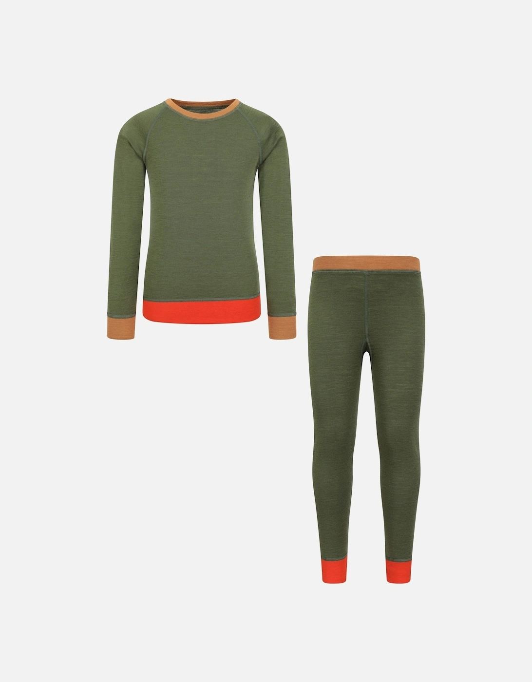 Mountain Warehouse Green Childrens/Kids Colour Block Merino Wool Base Layer Set - Khaki - 5-6 Years - Khaki - 70% Merino Wool/30% Polyester - Image 2