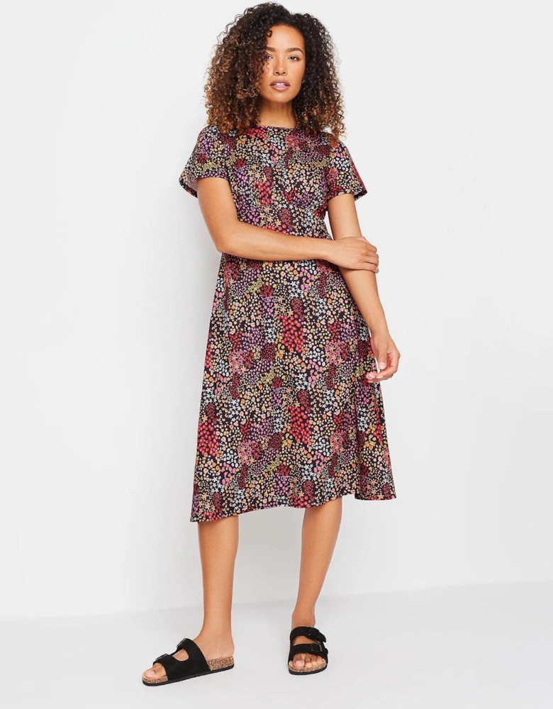 Mixed Print Gathered Waist Dress