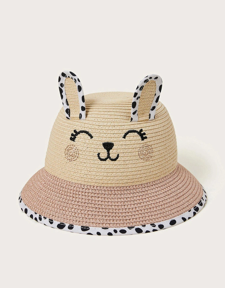 Baby Girls Straw Bunny Spot Hat - Pink