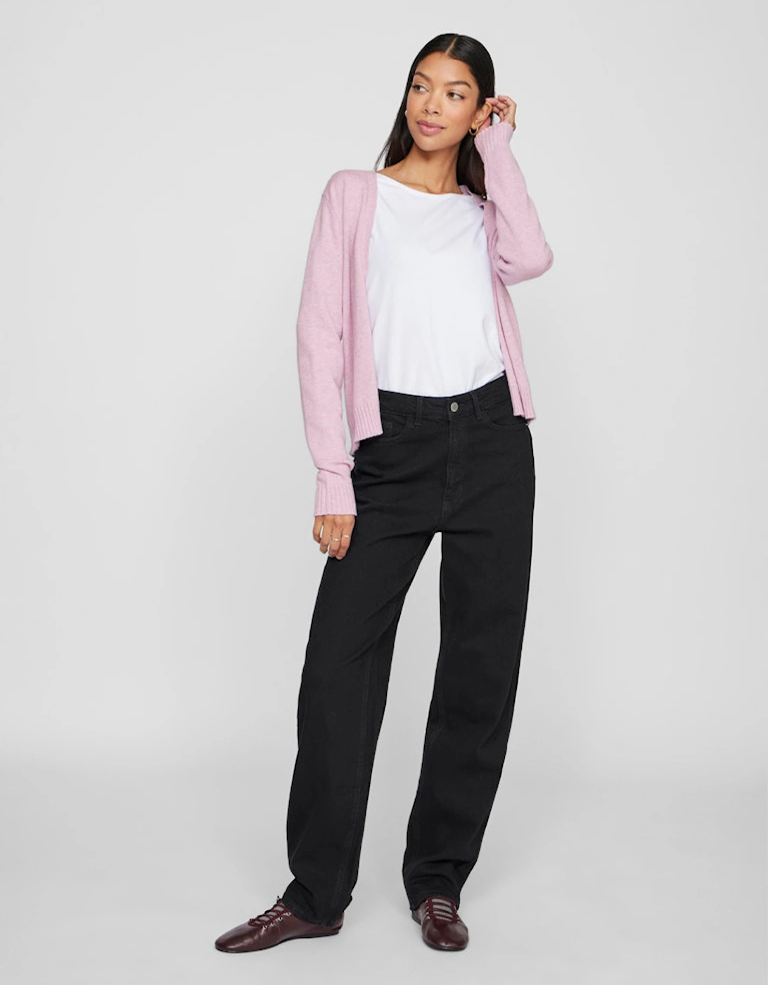 Viril Short Long Sleeve Knit Cardigan Winsome Orchid Melange