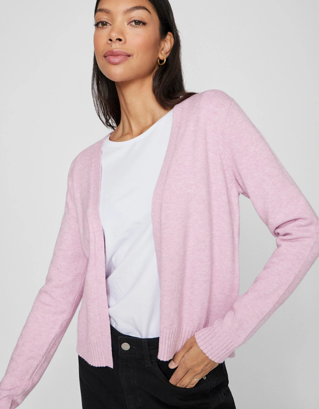 Viril Short Long Sleeve Knit Cardigan Winsome Orchid Melange