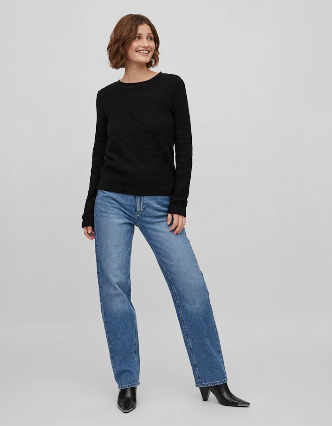 Dalo O-Neck Long Sleeve Knit Top Black