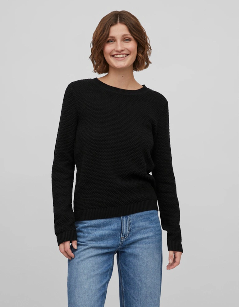 Dalo O-Neck Long Sleeve Knit Top Black