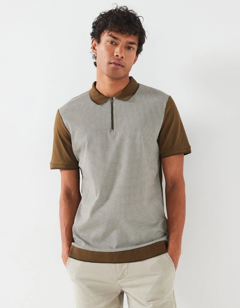 Geo Zip Neck Polo - Natural