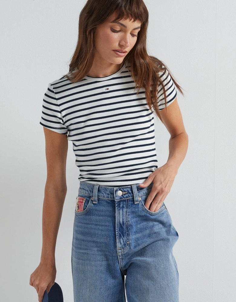 Ribbed Striped T-Shirt - Navy