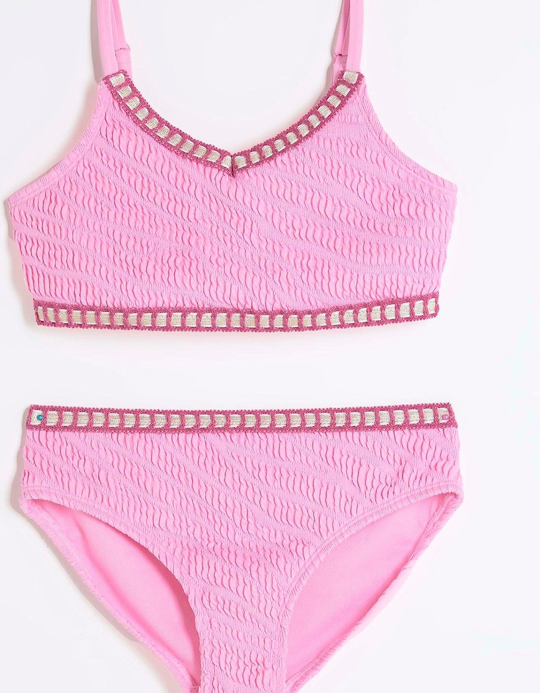 Girls Blanket Stitch Bikini Set - Bright Pink, 2 of 1