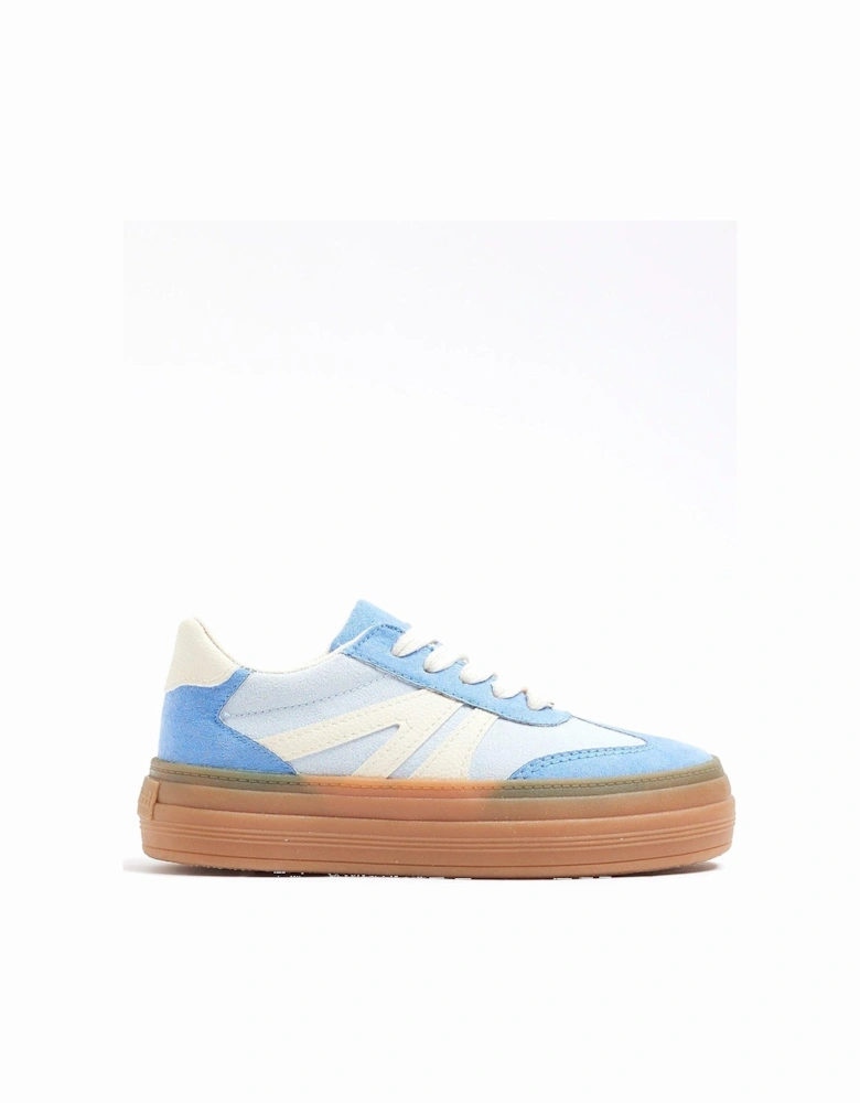 Girls Suedette Lace Trainers - Baby Blue