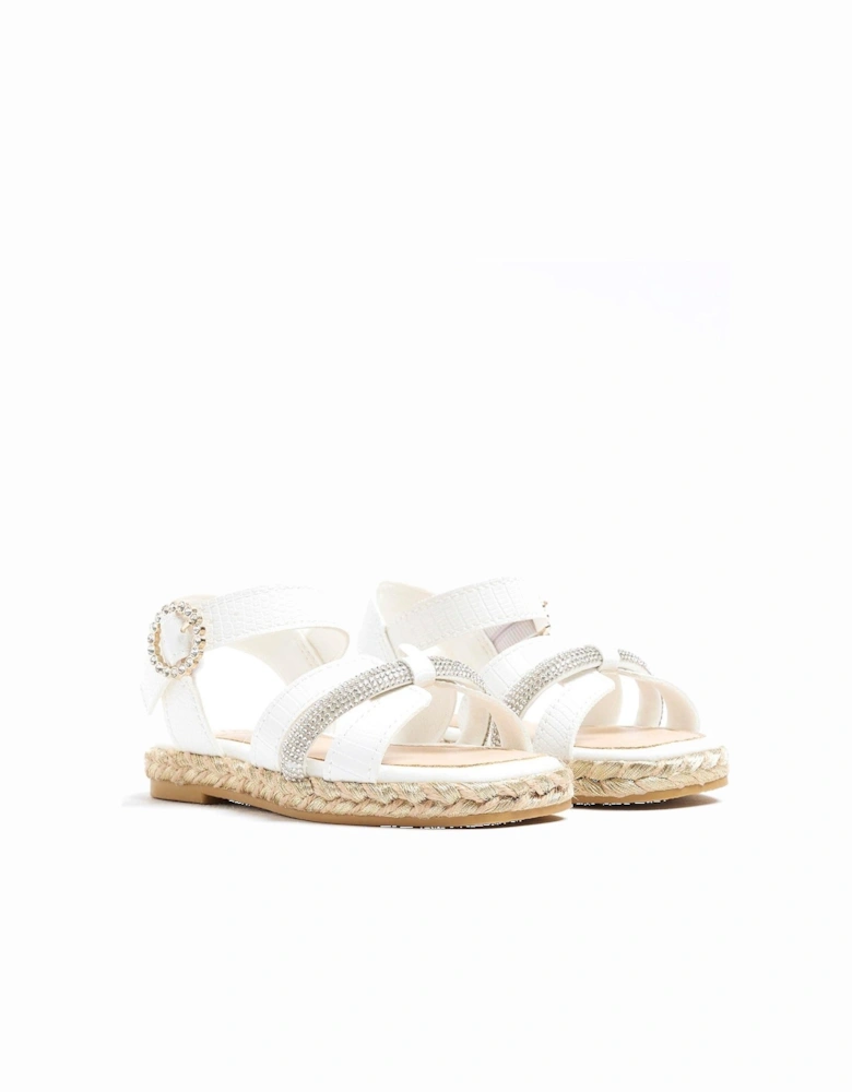 Girls Diamante Espadrille Sandals - White