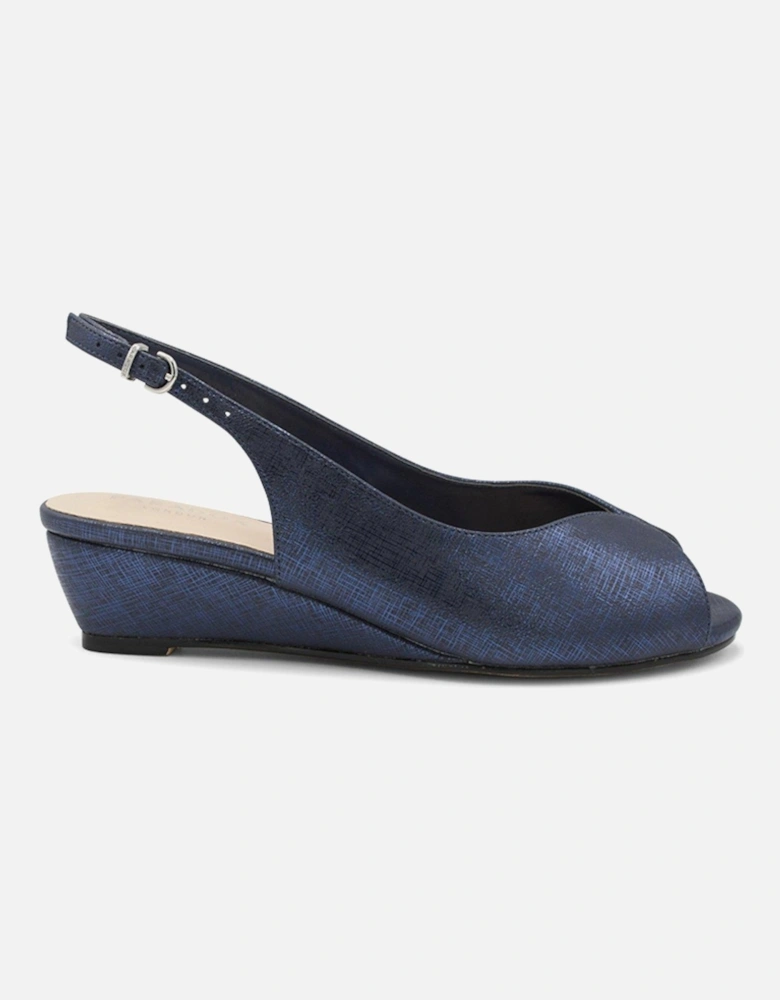 Janine Wide Fit Shimmer Wedge Sandal - Navy