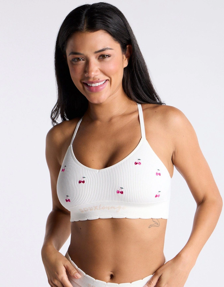 Cherry Embroidered Bralette - Ivory Mix