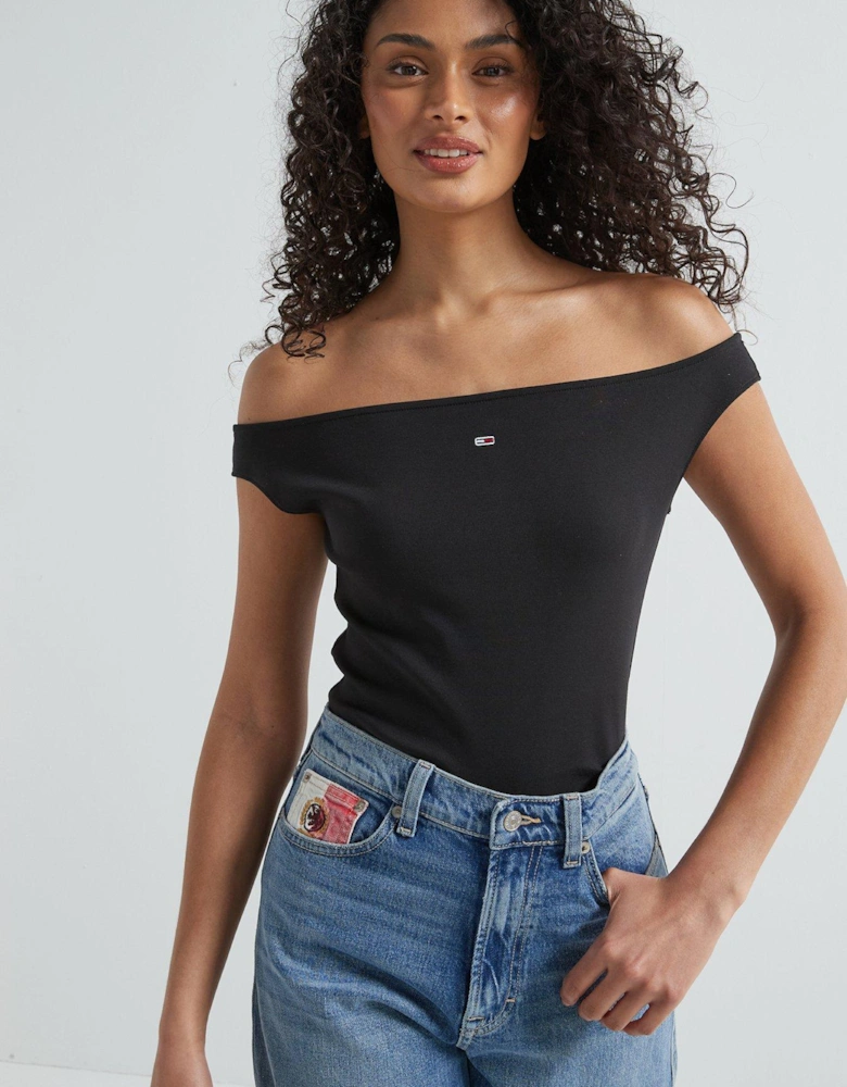 Boat Neck Slim Top - Black