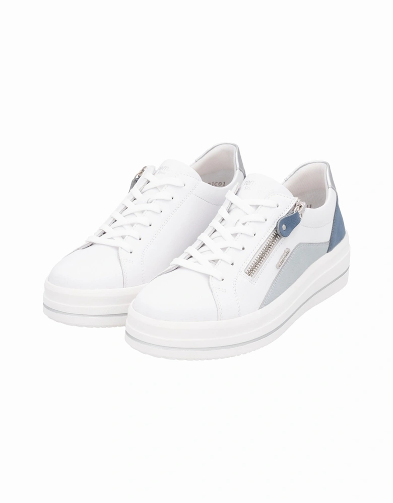 D1C01-84 Women's Zip Shoes White/Blue/Silver