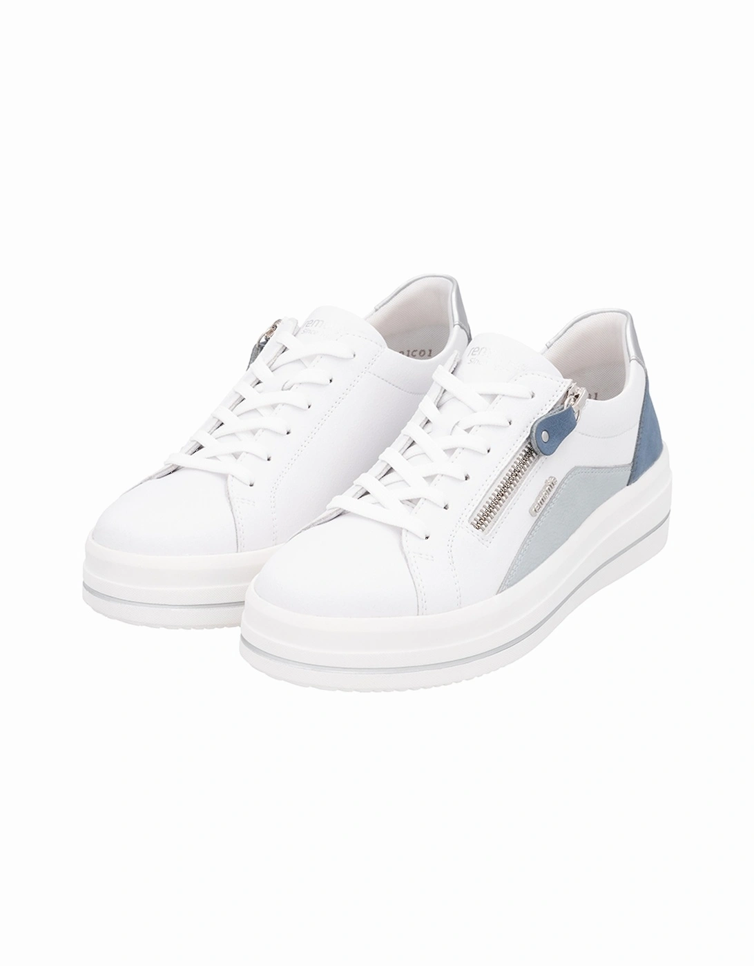 D1C01-84 Women's Zip Shoes White/Blue/Silver