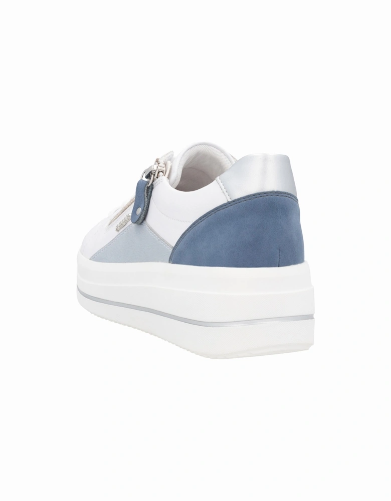 D1C01-84 Women's Zip Shoes White/Blue/Silver