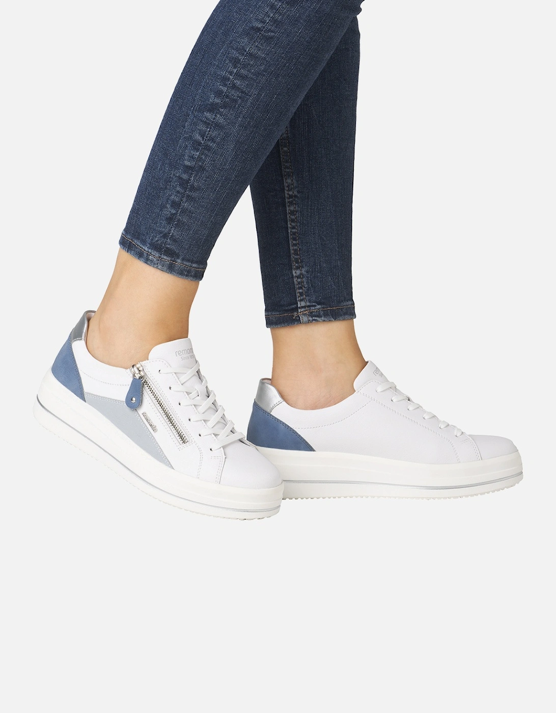 D1C01-84 Women's Zip Shoes White/Blue/Silver