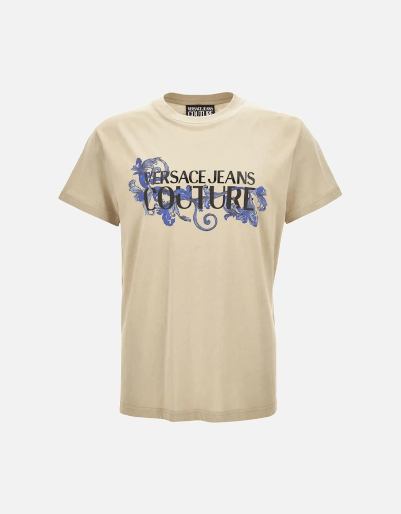 Cotton Floral Logo Beige T-Shirt